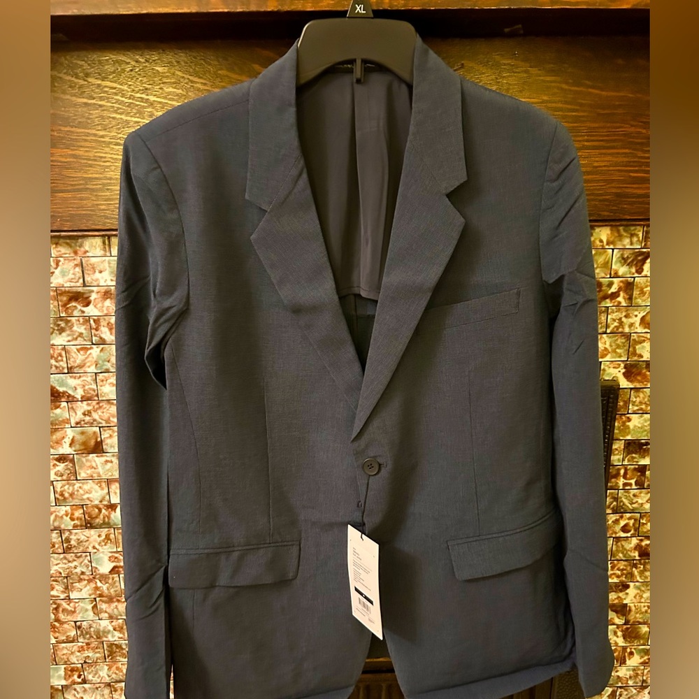 Ministry of Supply Suit Jacket SZ 42 Reg Elegant Navy Blue Check Pattern Stretch - Picture 2 of 13